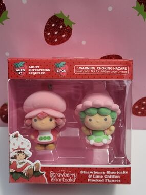 Strawberry Shortcake & Lime Chiffon Flocked Figures - Pink & Green